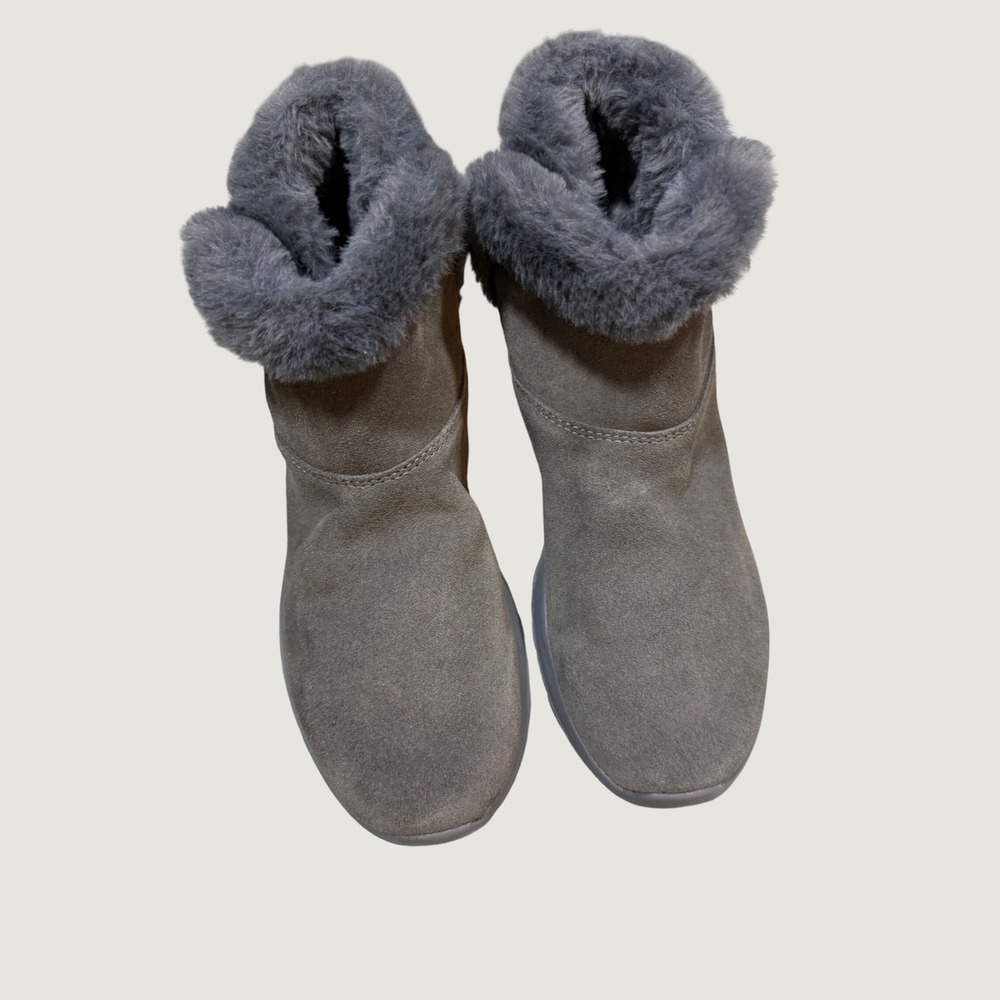 Skechers GoWalk Joy Bundle Up Gray Leather Faux Fur Ankle Boots 15501 Womens 7.5 - Picture 3 of 6